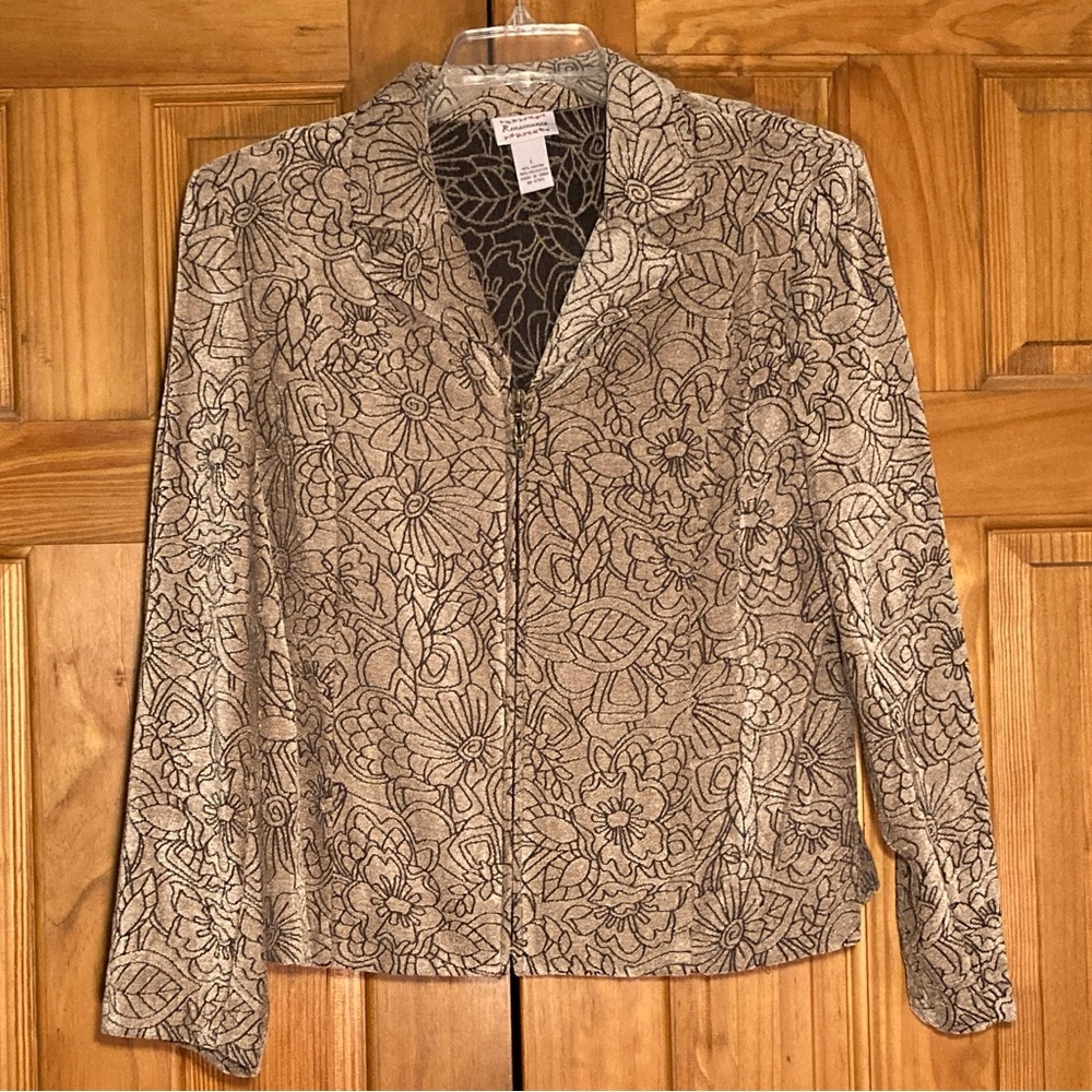 NWOT Renaissance Vintage 90s Top Jacket Blazer Long Sleeve Tan Black Size L